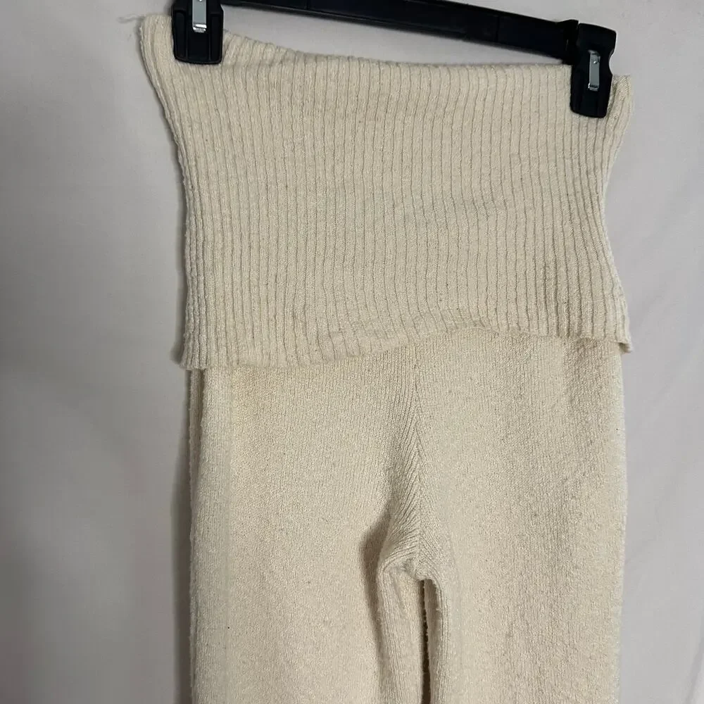 Free People Ruby Wide Leg Mid Rise Knit Sweater Trouser Beige Size XS